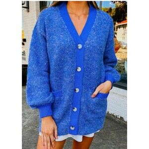 FRNCH Dana Cardigan In Blue Oversized Medium